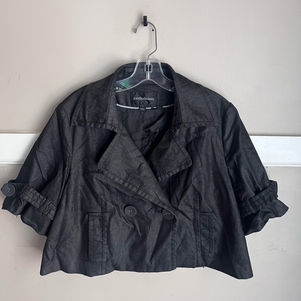 JohnPaulRichard Black Cropped Short-Sleeve Trench Jacket